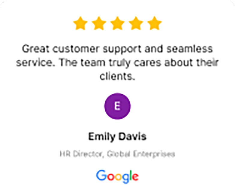 5-star Google review from Emily Davis for best typing services