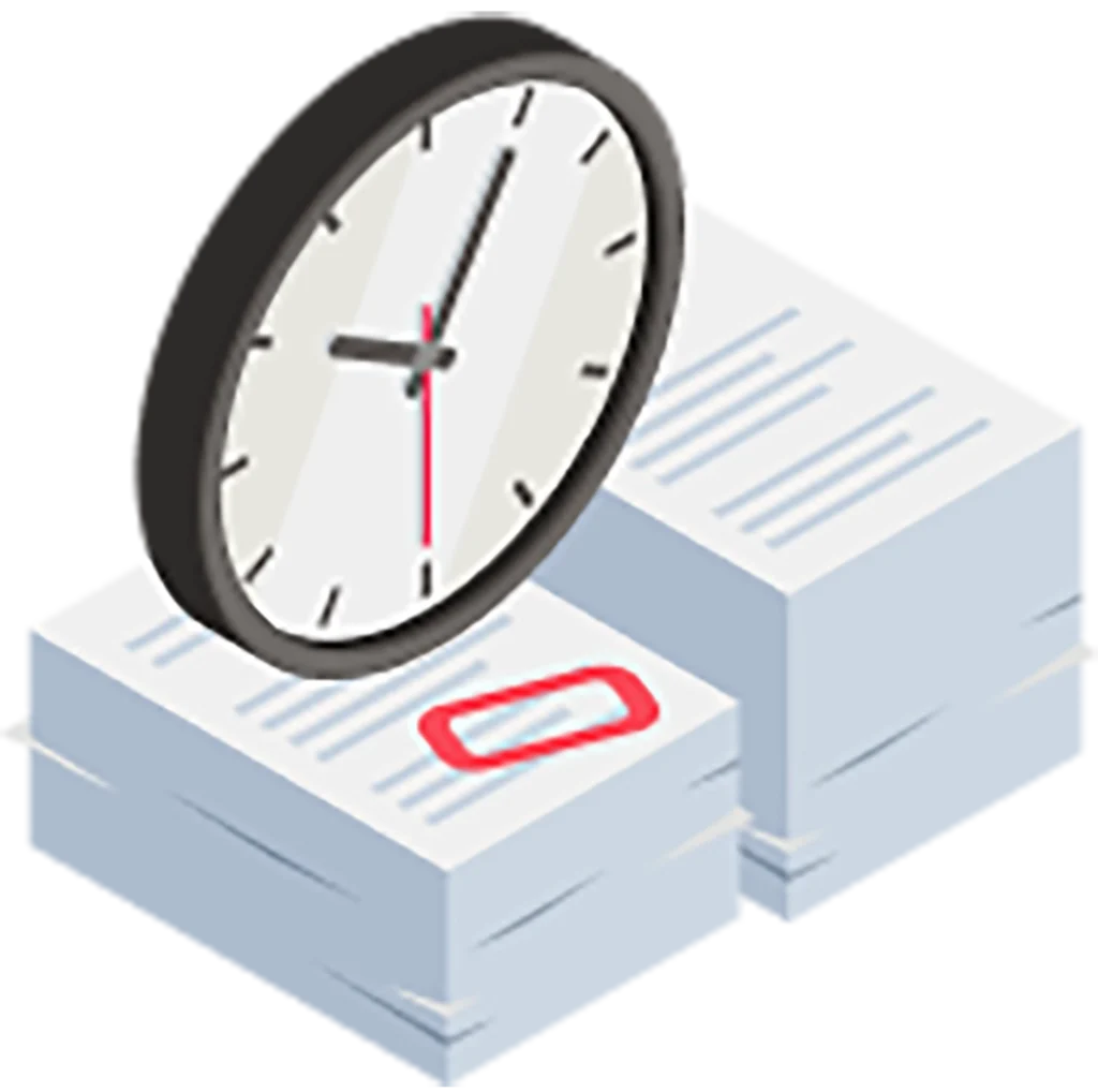 Clock with documents showing fast processing for best typing services
